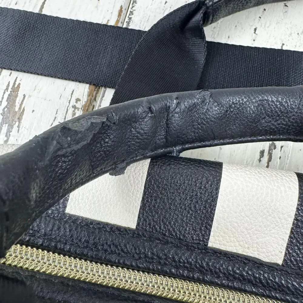 Betsey Johnson Striped Weekender Travel Duffle Bag Black White Floral Interior